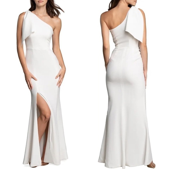 NWT Dress The Population Georgina One-Shoulder Crepe Gown Off White - Picture 1 of 11